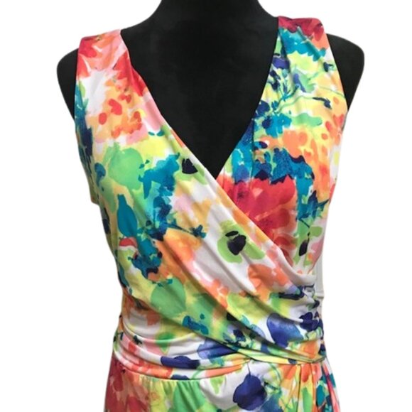 CHAPS Women's Floral Faux Wrap Sleeveless Multi Color Dress Size XL - Picture 2 of 8